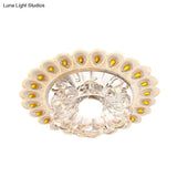 Romantic Led Floral Flush Mount Ceiling Light With Clear Crystal And Peacock Feather Accent