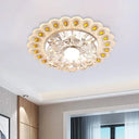 Romantic Led Floral Flush Mount Ceiling Light With Clear Crystal And Peacock Feather Accent