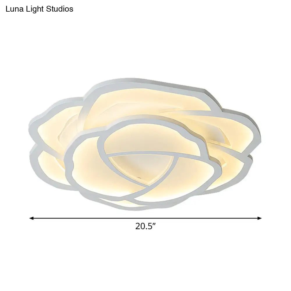 Romantic Led Flush Mount Acrylic White Rose Ceiling Light 16.5/20.5 Inches Wide