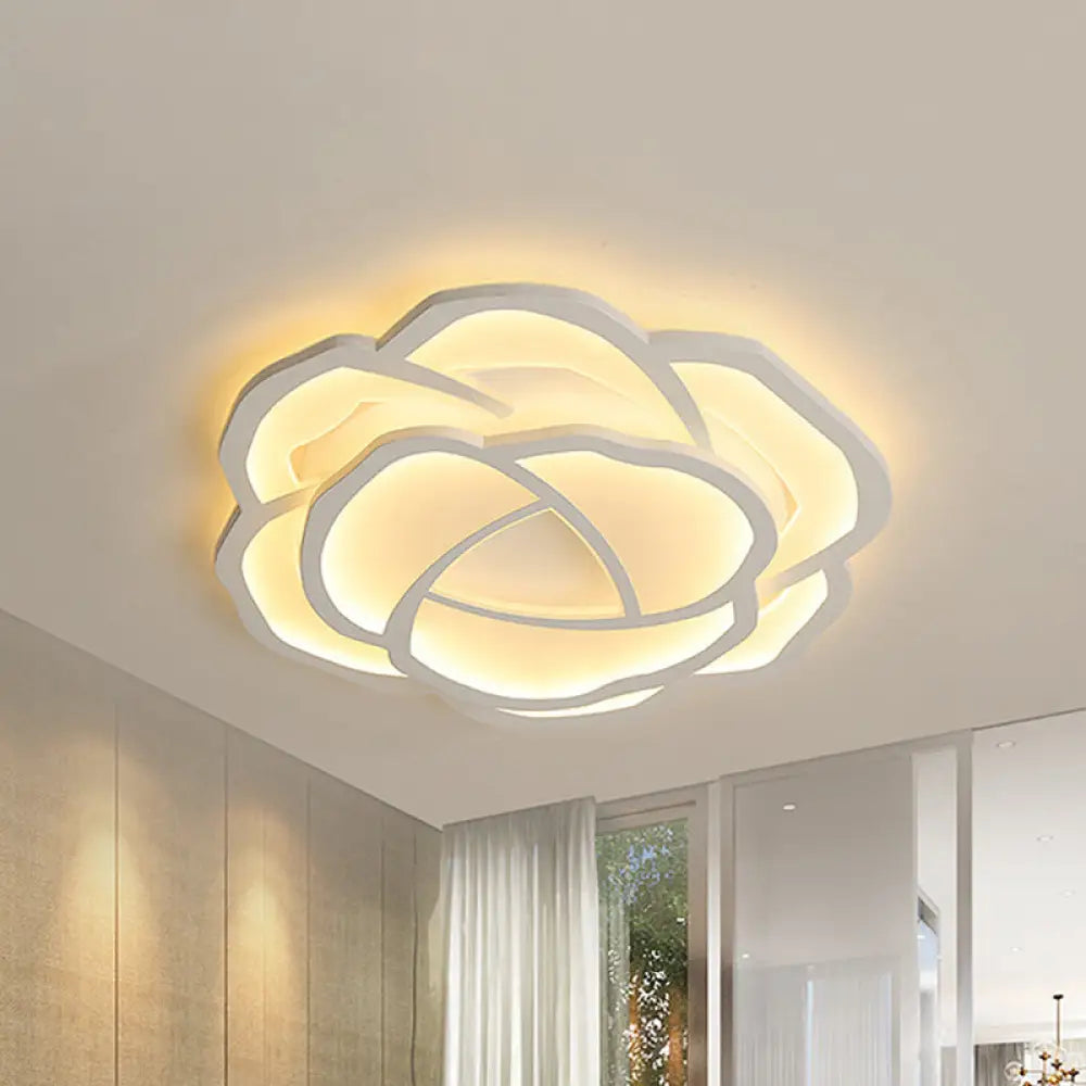 Romantic Led Flush Mount Acrylic White Rose Ceiling Light 16.5/20.5 Inches Wide