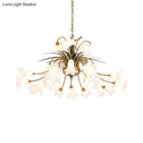Romantic Metal Tulip/Lily Chandelier Light Fixture - 25-Light Led Ceiling Pendant In Brass For