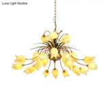 Romantic Metal Tulip/Lily Chandelier Light Fixture - 25-Light Led Ceiling Pendant In Brass For