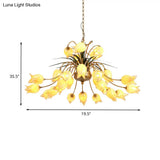 Romantic Metal Tulip/Lily Chandelier Light Fixture - 25-Light Led Ceiling Pendant In Brass For