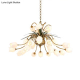Romantic Metal Tulip/Lily Chandelier Light Fixture - 25-Light Led Ceiling Pendant In Brass For