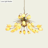 Romantic Metal Tulip/Lily Chandelier Light Fixture - 25-Light Led Ceiling Pendant In Brass For