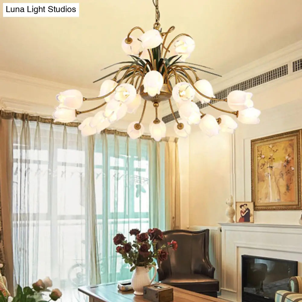 Romantic Metal Tulip/Lily Chandelier Light Fixture - 25-Light Led Ceiling Pendant In Brass For