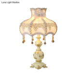 Romantic Pastoral Beige Nightstand Lamp With Braided Trim And Resin Base