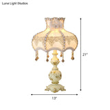 Romantic Pastoral Beige Nightstand Lamp With Braided Trim And Resin Base