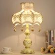 Romantic Pastoral Beige Nightstand Lamp With Braided Trim And Resin Base