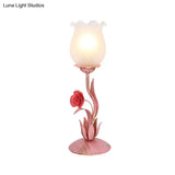 Romantic Pastoral Blue/Pink Metal Nightstand Lamp For Living Room - Bulb Blossom Table Lighting
