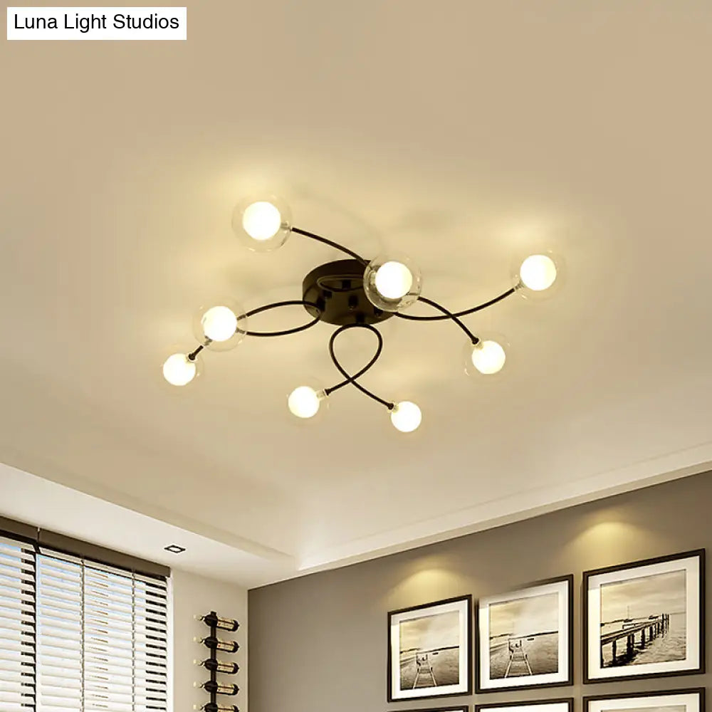 Romantic Twist Arm Black Ceiling Light: Multi - Head Semi Flushmount For Living Room