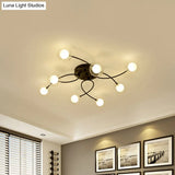 Romantic Twist Arm Black Ceiling Light: Multi - Head Semi Flushmount For Living Room