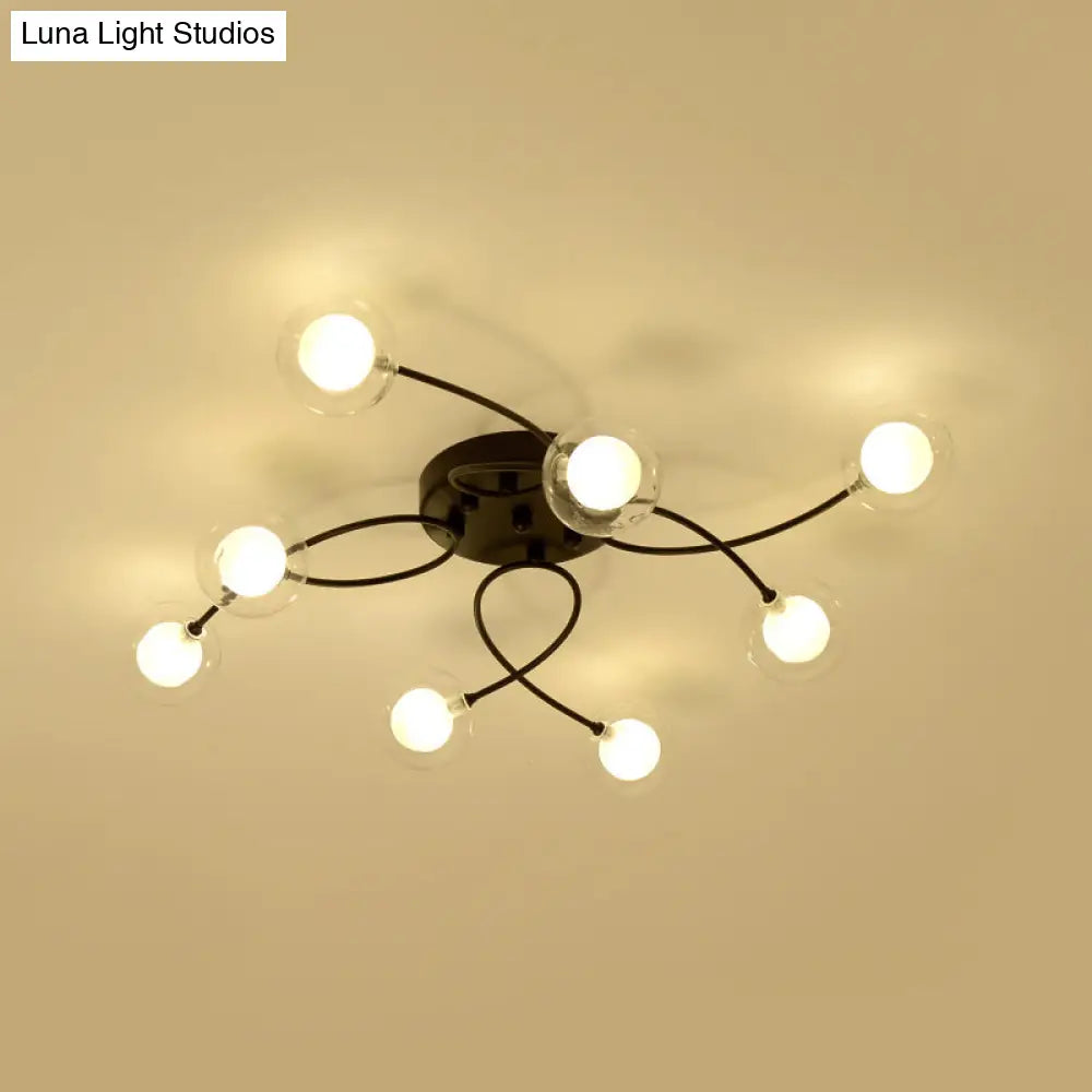 Romantic Twist Arm Black Ceiling Light: Multi - Head Semi Flushmount For Living Room