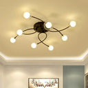 Romantic Twist Arm Black Ceiling Light: Multi - Head Semi Flushmount For Living Room 8 /
