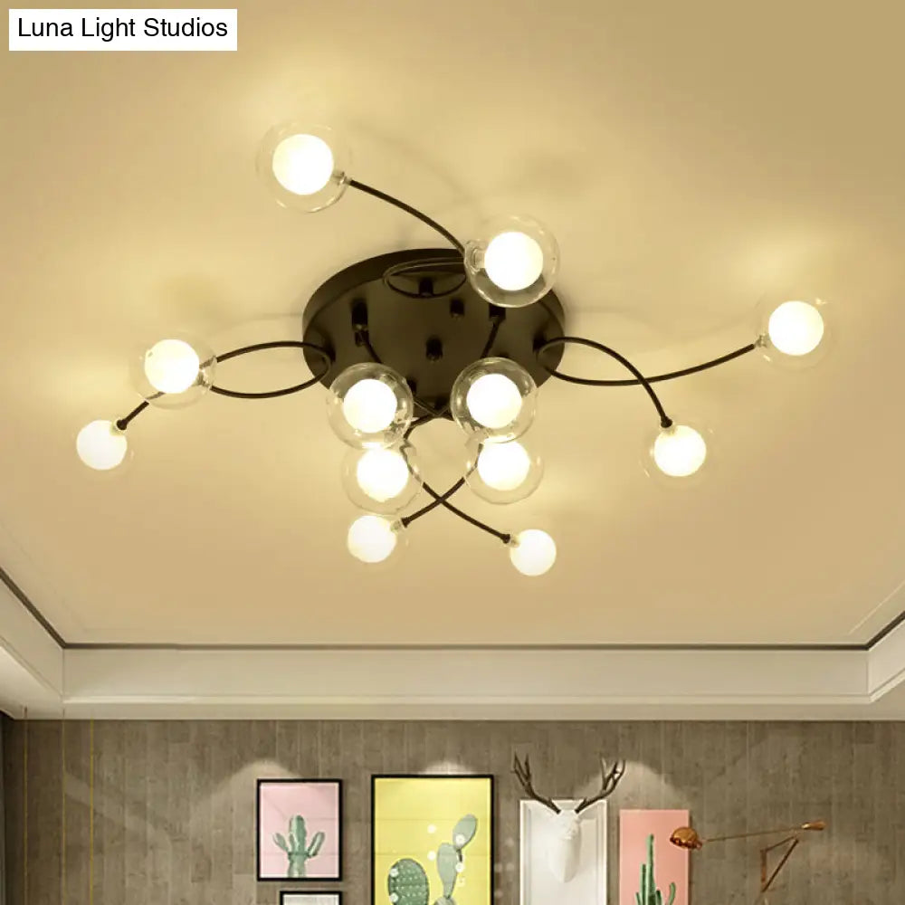 Romantic Twist Arm Black Ceiling Light: Multi - Head Semi Flushmount For Living Room