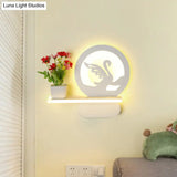 Romantic White Study Room Wall Lamp With Shelf And Acrylic Finish