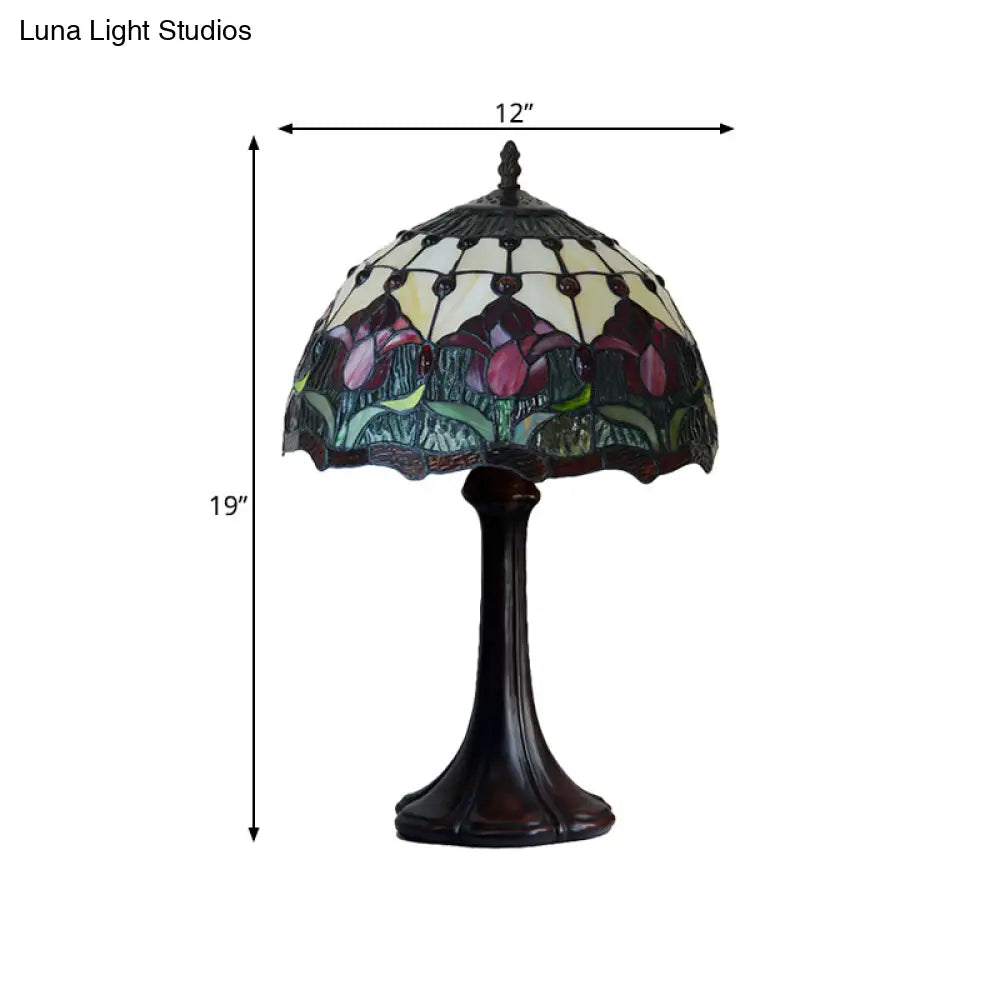 Rosaria - Tiffany Style Stained Glass Flower Patterned Table Light: Bronze Night
