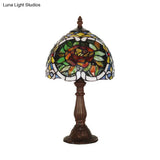 Rose Blossom Stained Glass Night Lamp - Tiffany-Style Bronze Finish Bedroom Table Light