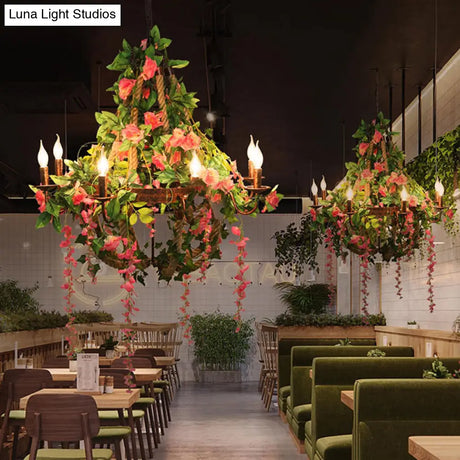 Rose Chandelier Led Rust Hanging Light Industrial Style 6 Bulbs- Candle Restaurant