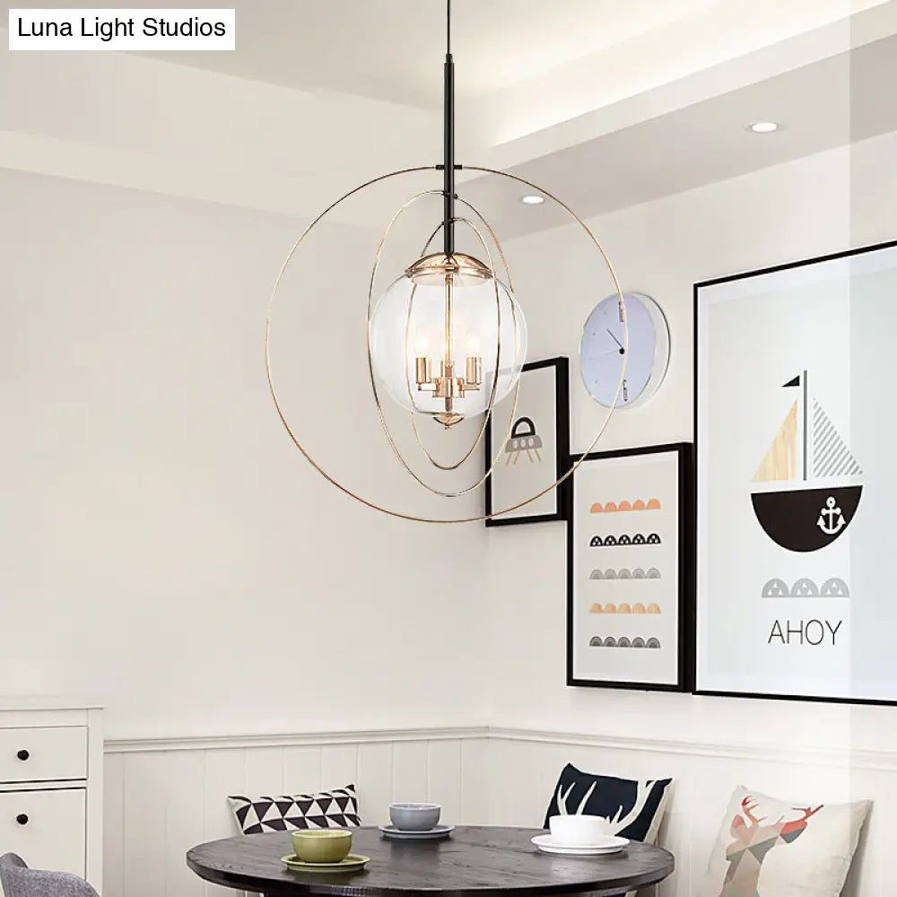Rose Gold Circle Rings Pendant Chandelier - Postmodern Design With Transparent Glass 3-Bulb