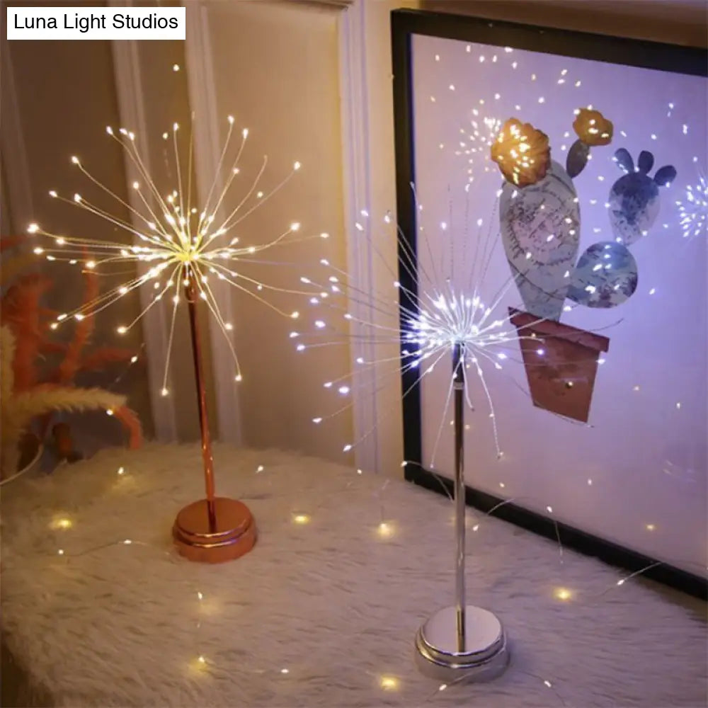 Rose Gold Firework Battery Table Lamp - Modern Led Nightstand Lighting For Girls Bedroom
