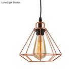 Rose Gold Iron Diamond Cage Pendant Lamp - Industrial Ceiling Light With 1-Bulb