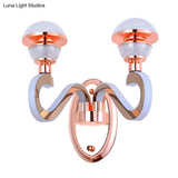 Rose Gold Metallic Led Wall Sconce With 2 Swirl Arm Heads - Modernist Urn Shape For Corridors