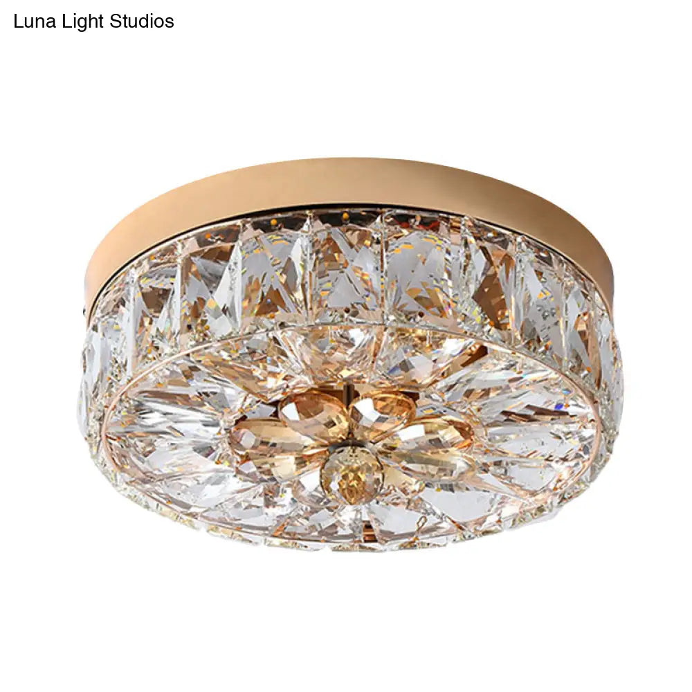 Rose Gold Mini Led Flush Ceiling Light - Beveled Crystal Round Mount Lamp 8’/10’ Width’ Or