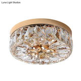 Rose Gold Mini Led Flush Ceiling Light - Beveled Crystal Round Mount Lamp 8’/10’ Width’ Or