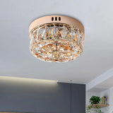 Rose Gold Mini Led Flush Ceiling Light - Beveled Crystal Round Mount Lamp 8’/10’ Width’ Or