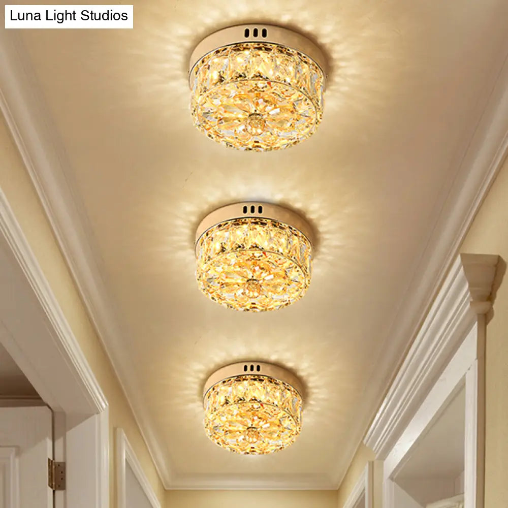Rose Gold Mini Led Flush Ceiling Light - Beveled Crystal Round Mount Lamp 8’/10’ Width’ Or