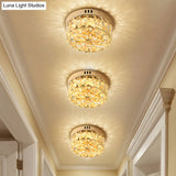 Rose Gold Mini Led Flush Ceiling Light - Beveled Crystal Round Mount Lamp 8’/10’ Width’ Or