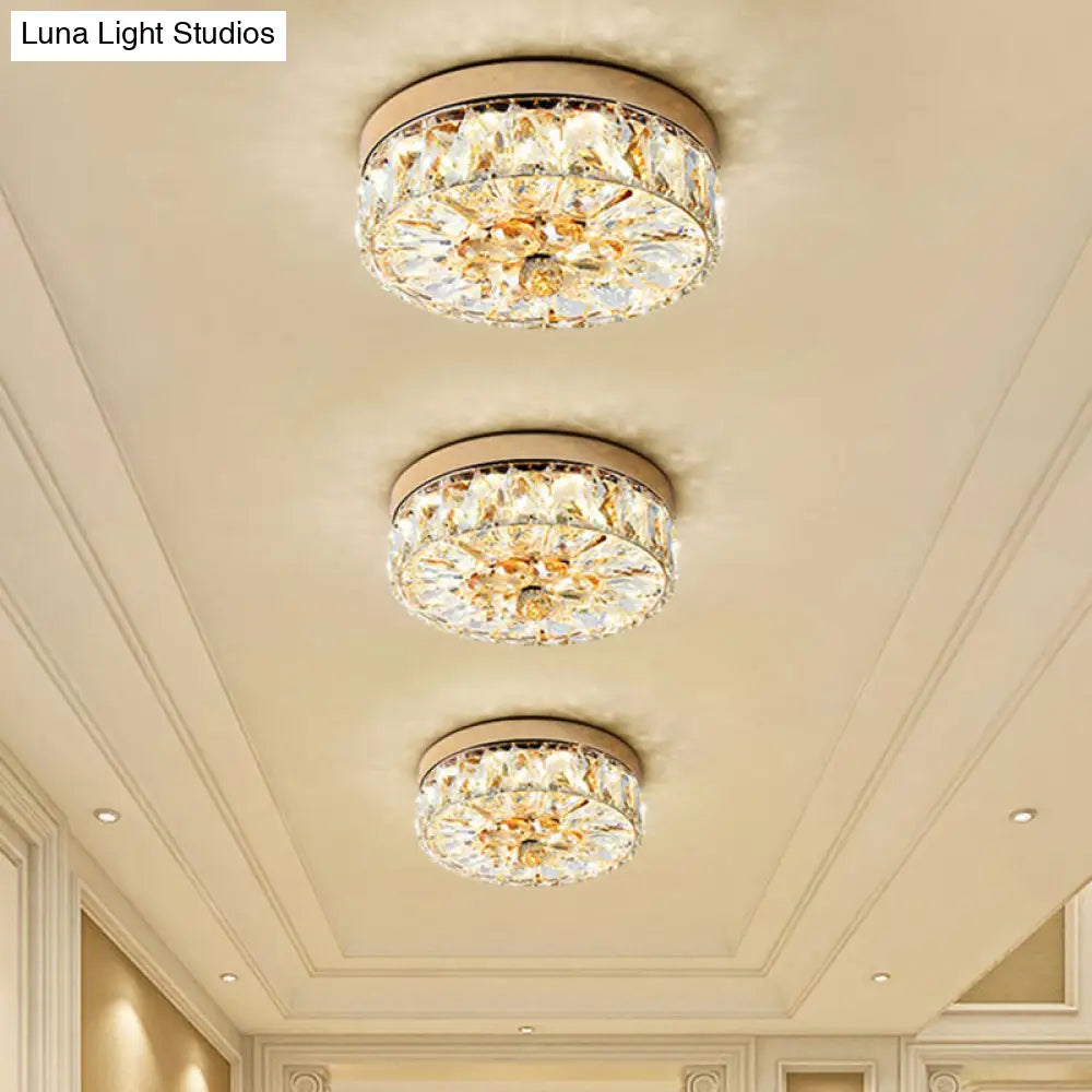 Rose Gold Mini Led Flush Ceiling Light - Beveled Crystal Round Mount Lamp 8’/10’ Width’ Or