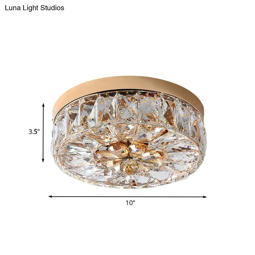 Rose Gold Mini Led Flush Ceiling Light - Beveled Crystal Round Mount Lamp 8’/10’ Width’ Or