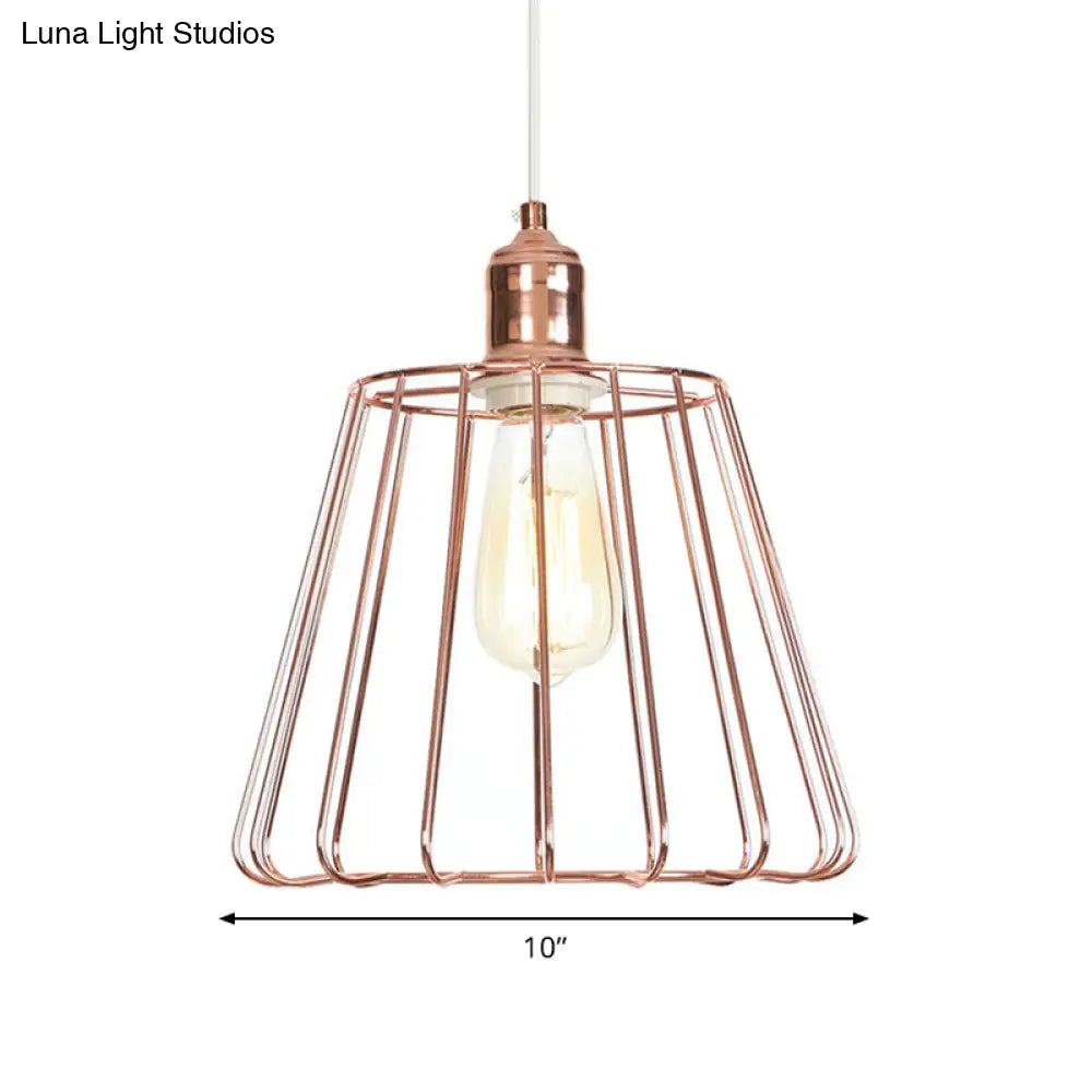 Rose Gold Tapered Pendant Lighting - Modern 1 Light Ceiling Drop With Metal Cage