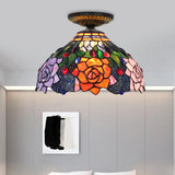 Rose Metal Tiffany Flush Mount Ceiling Light Fixture - Brass Finish 12’/16’ Diameter / 12’