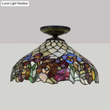Rose Metal Tiffany Flush Mount Ceiling Light Fixture - Brass Finish 12’/16’ Diameter