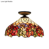 Rose Metal Tiffany Flush Mount Ceiling Light Fixture - Brass Finish 12’/16’ Diameter