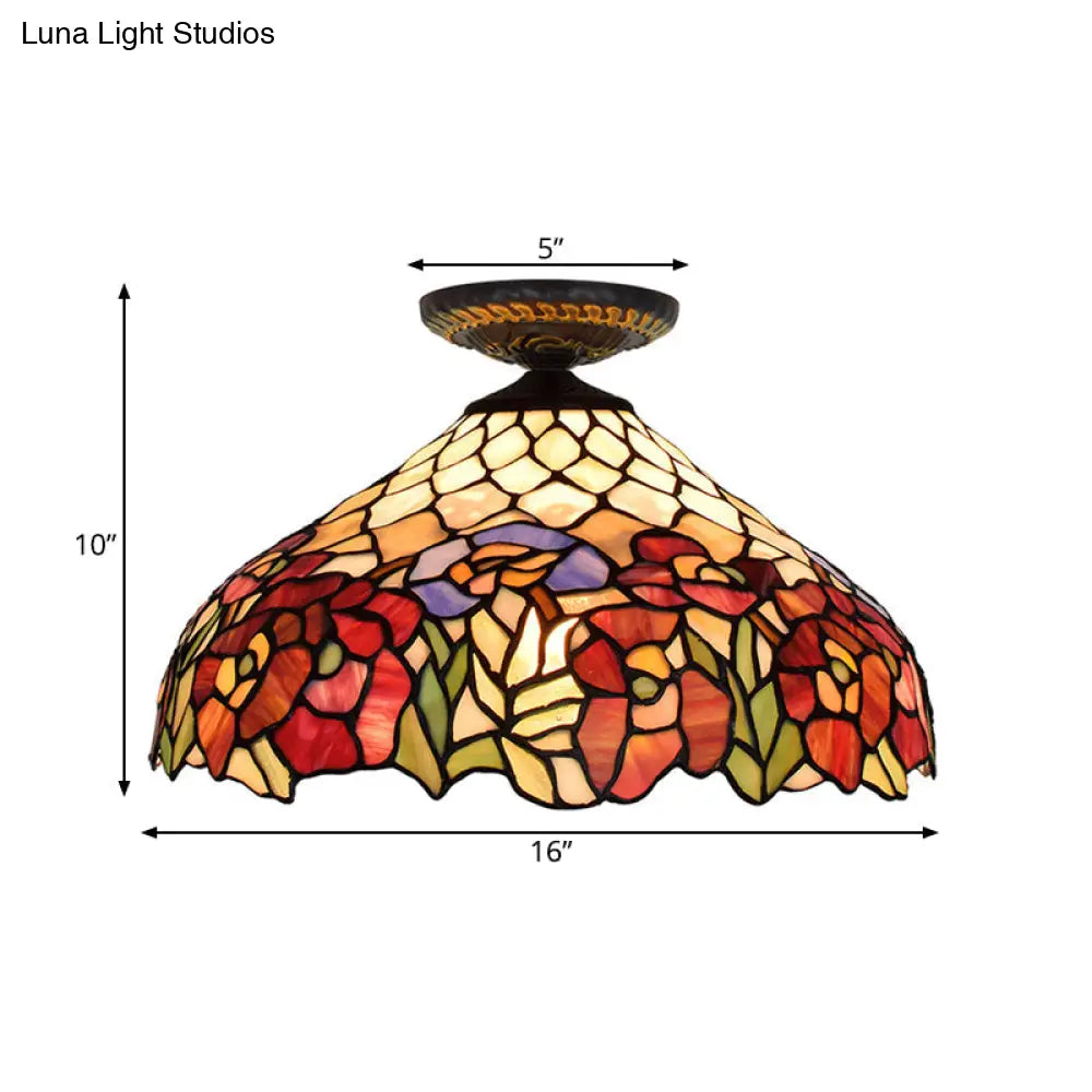 Rose Metal Tiffany Flush Mount Ceiling Light Fixture - Brass Finish 12’/16’ Diameter