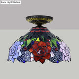 Rose Metal Tiffany Flush Mount Ceiling Light Fixture - Brass Finish 12’/16’ Diameter