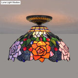 Rose Metal Tiffany Flush Mount Ceiling Light Fixture - Brass Finish 12’/16’ Diameter