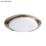 Rose Round Handcrafted Resin Led Ceiling Light For Retro Bedrooms In Beige/Green/Silver Grey