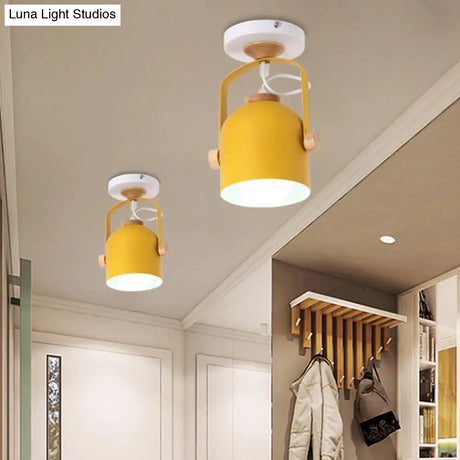 Rotatable Corridor Cup Ceiling Light - Metal With Macaron Loft Candy Colored Finish Single Bulb