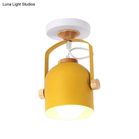 Rotatable Corridor Cup Ceiling Light - Metal With Macaron Loft Candy Colored Finish Single Bulb