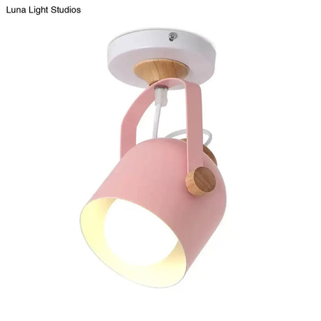 Rotatable Corridor Cup Ceiling Light - Metal With Macaron Loft Candy Colored Finish Single Bulb