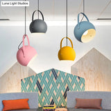 Rotatable Macaron Loft Metal Pendant Light For Living Room - 1 Head Globe Hanging Design