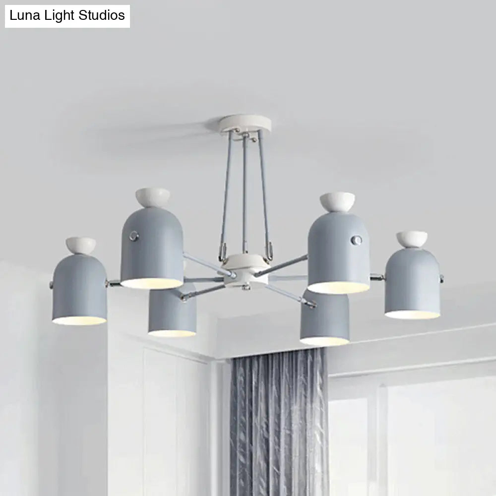 Rotatable Metal Cup Chandelier - 6 Light Macaron Style Hanging For Childs Bedroom