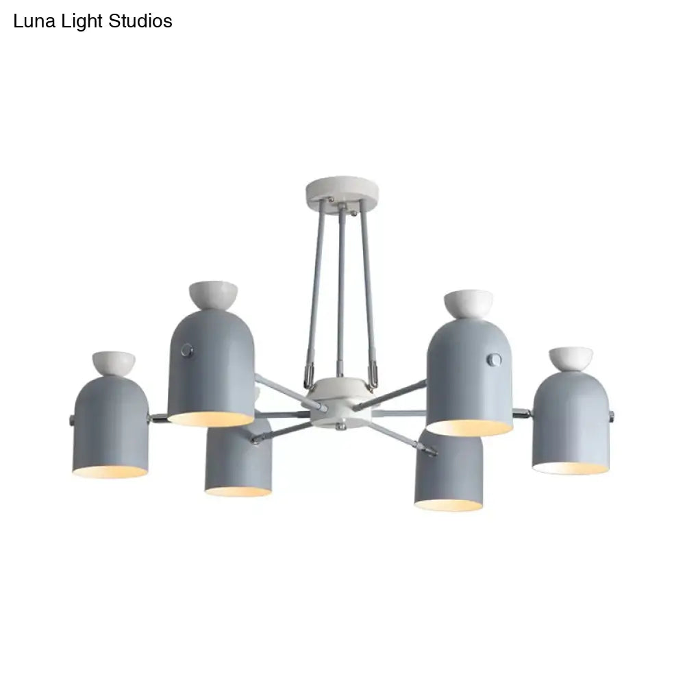 Rotatable Metal Cup Chandelier - 6 Light Macaron Style Hanging For Childs Bedroom