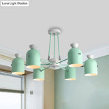 Rotatable Metal Cup Chandelier - 6 Light Macaron Style Hanging For Childs Bedroom