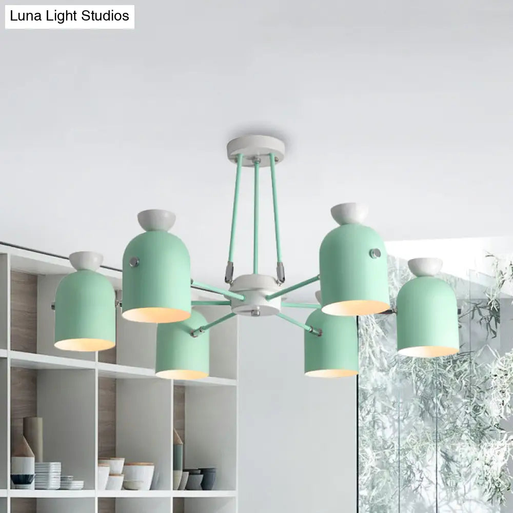 Rotatable Metal Cup Chandelier - 6 Light Macaron Style Hanging For Childs Bedroom